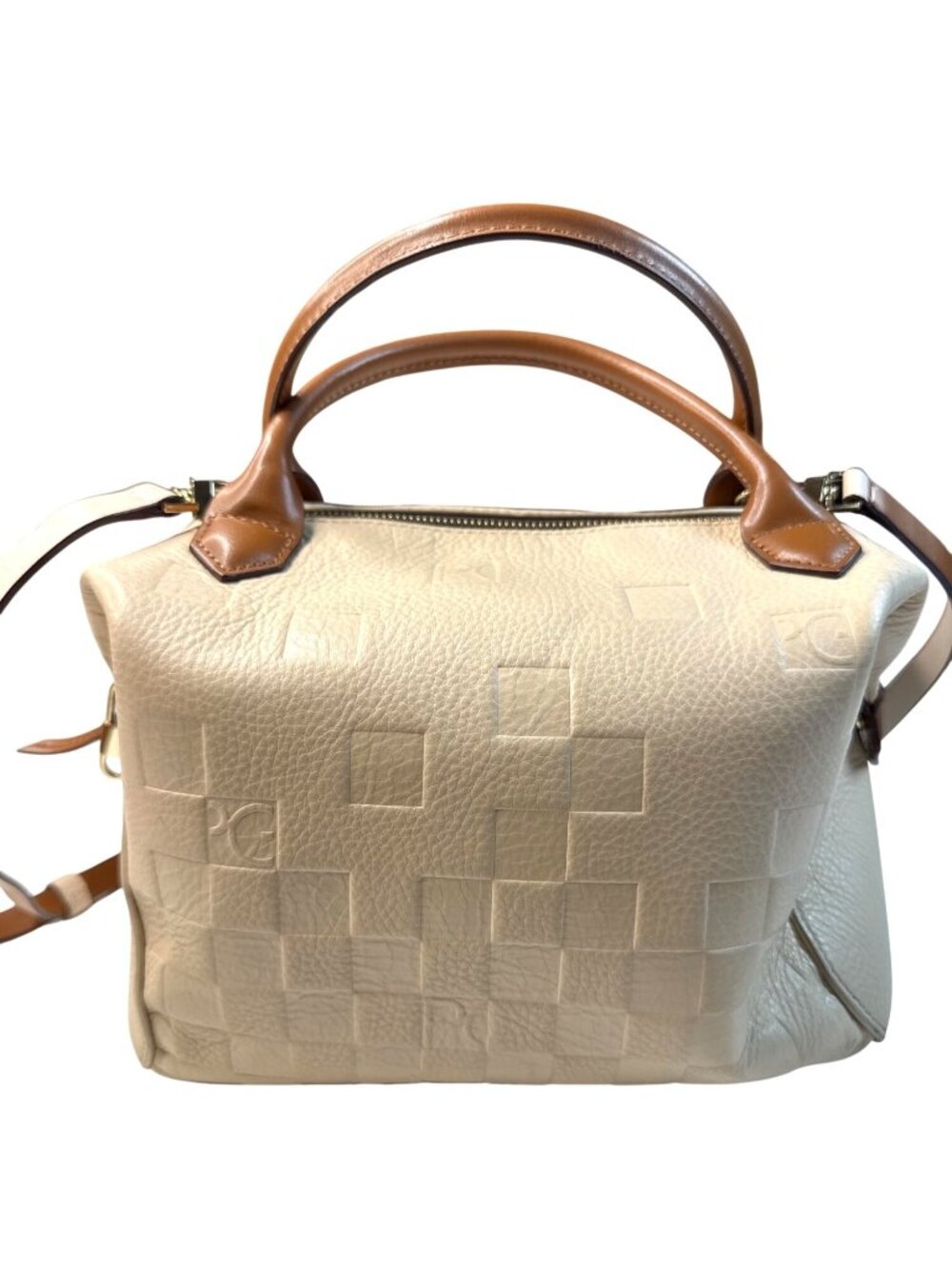 Cream Leather Satchel with Tan Handles